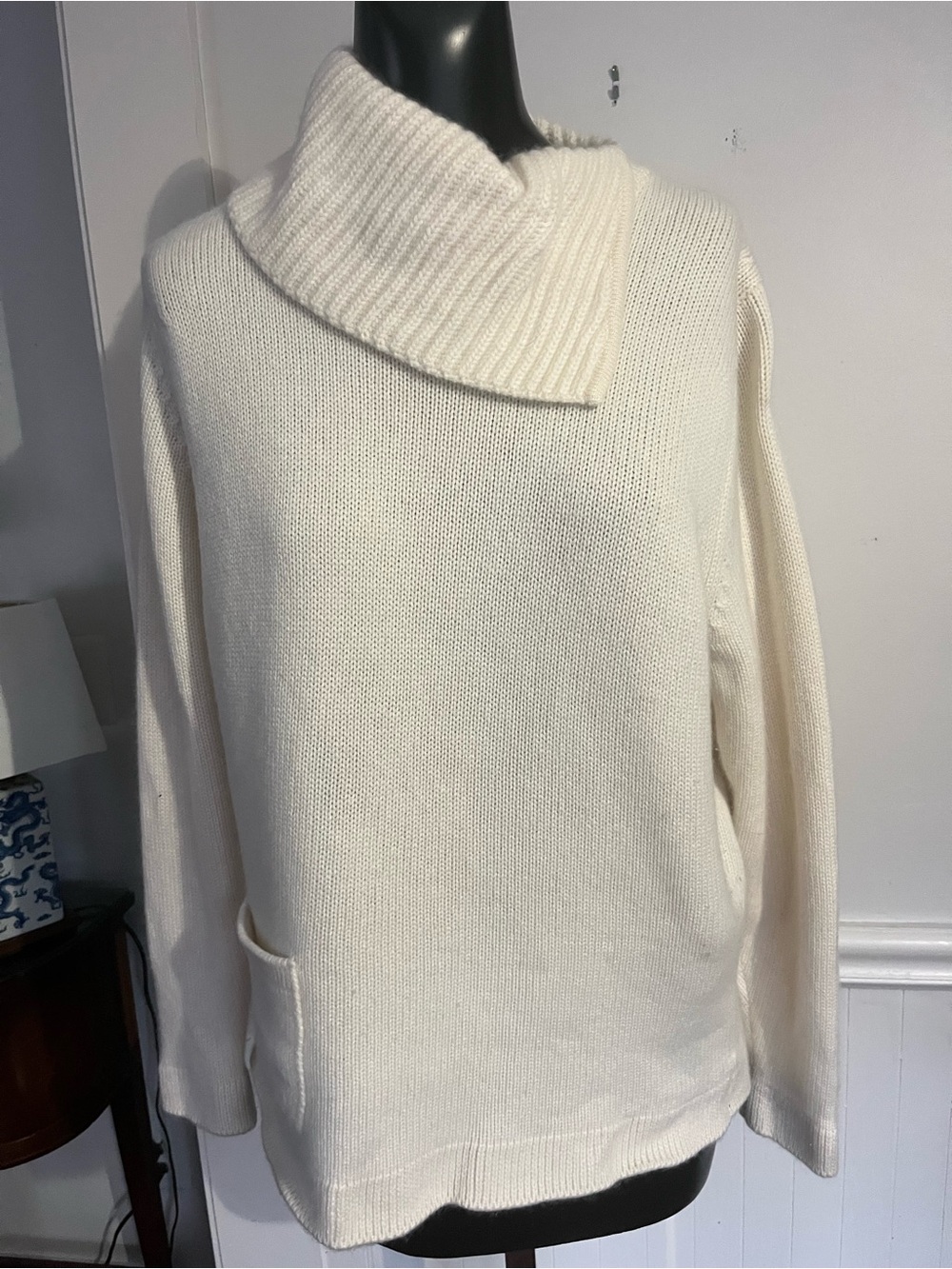 Johnstons of Elgin Cream Asymmetrical Cowl Neck Sweater